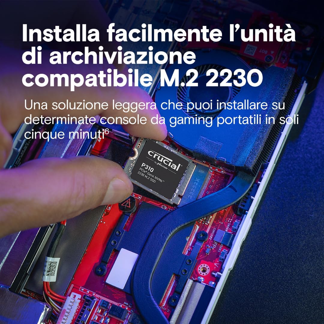 Crucial P310 Ssd Interno 1TB PCIe Gen4 NVMe 2230 M.2 Da 2,5 Pollici CT1000P310SSD2
