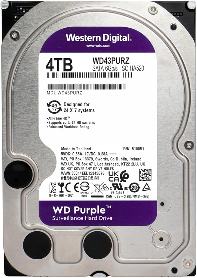 Western Digital Hard Disk interno 4TB per Videosorveglianza da 3.5 WD43PURZ