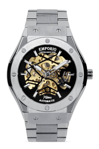 EMPORIO LIMITED - AUTOMATIC MILAN SILVER/BLACK WATCH - 1281