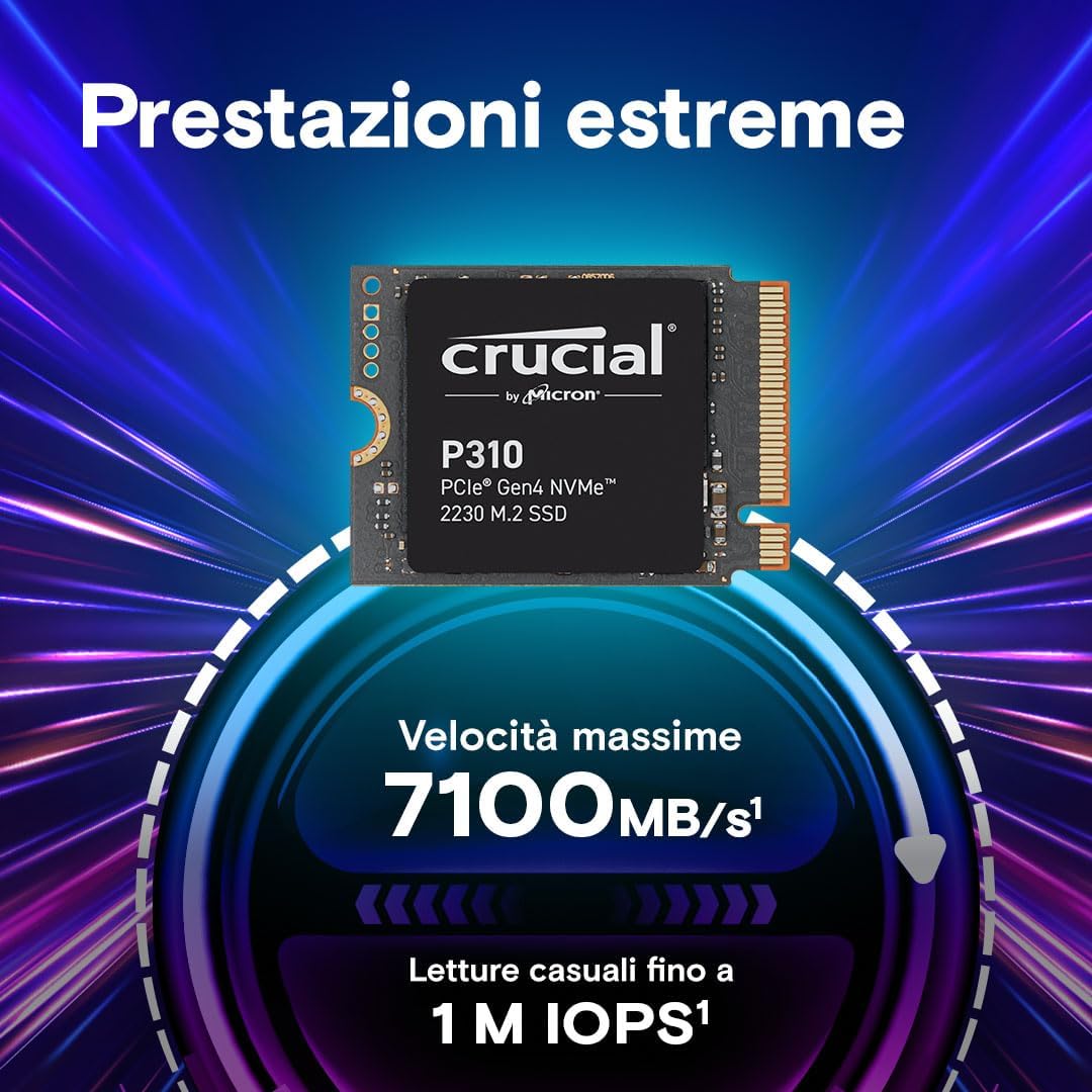 Crucial P310 Ssd Interno 1TB PCIe Gen4 NVMe 2230 M.2 Da 2,5 Pollici CT1000P310SSD2