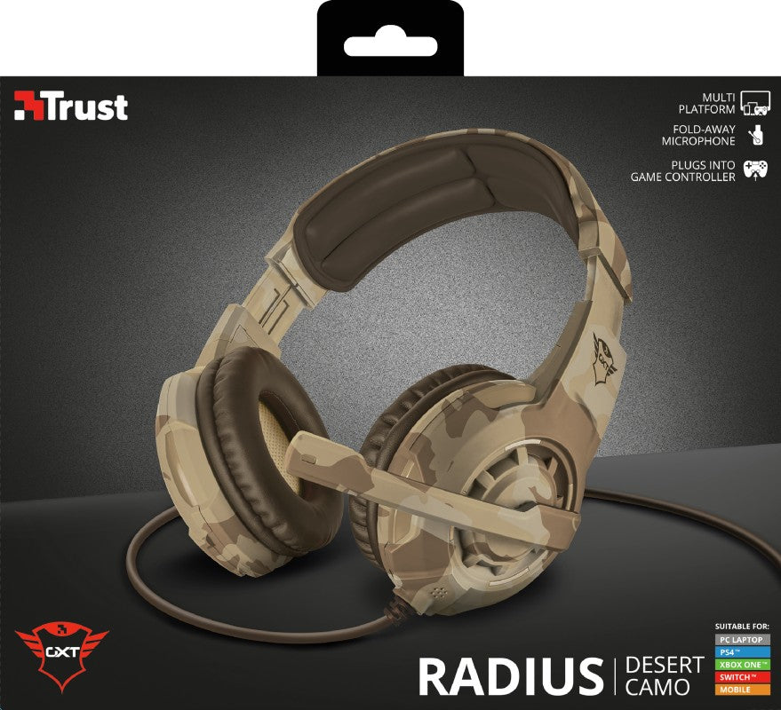 TRUST CUFFIE GAMING GXT310D RADIUS DESERT CAMO 22208 PC PS4 PS5 ONE SERIES X SWITCH CELLULARE USATO