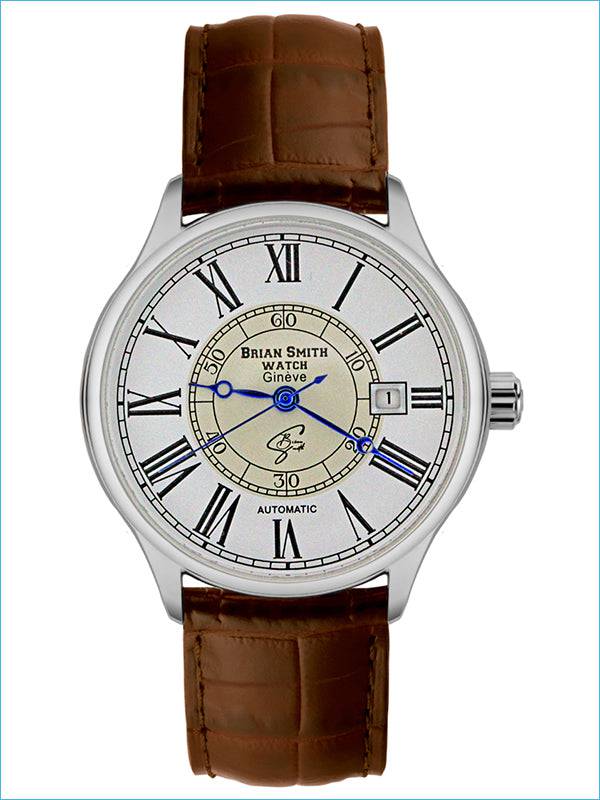 BRIAN SMITH - AUTOMATIC GENEVE BROWN/WHITE/SILVER WATCH - 1283