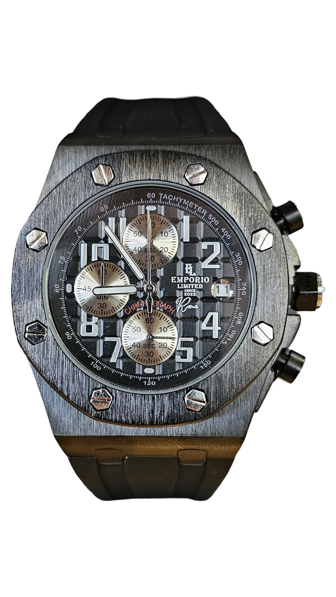 EMPORIO LIMITED - BLACK ROMA STOPWATCH WATCH - 3501