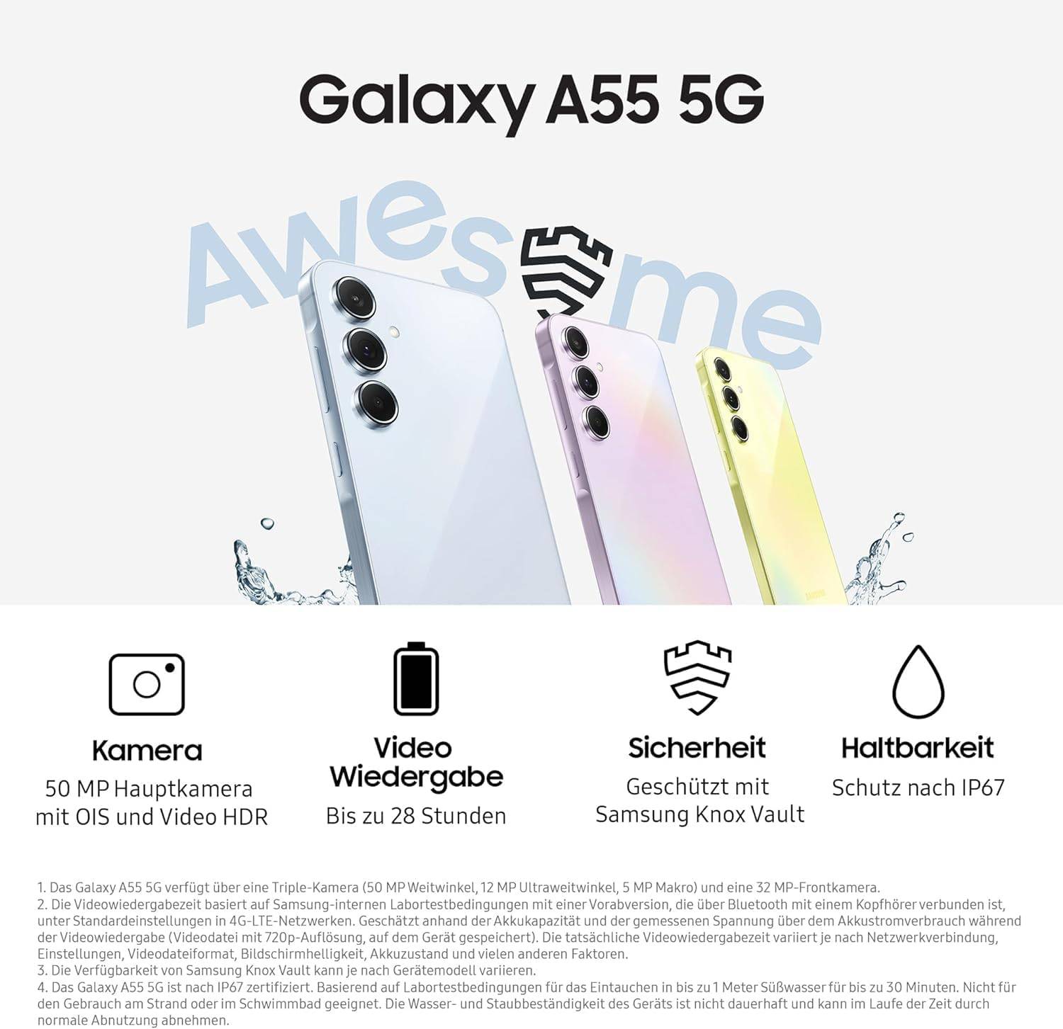 SAMSUNG GALAXY A55 5G 8GB RAM 128GB DUAL SIM AWESOME ICEBLU + FREE COVER CLEAR CASE