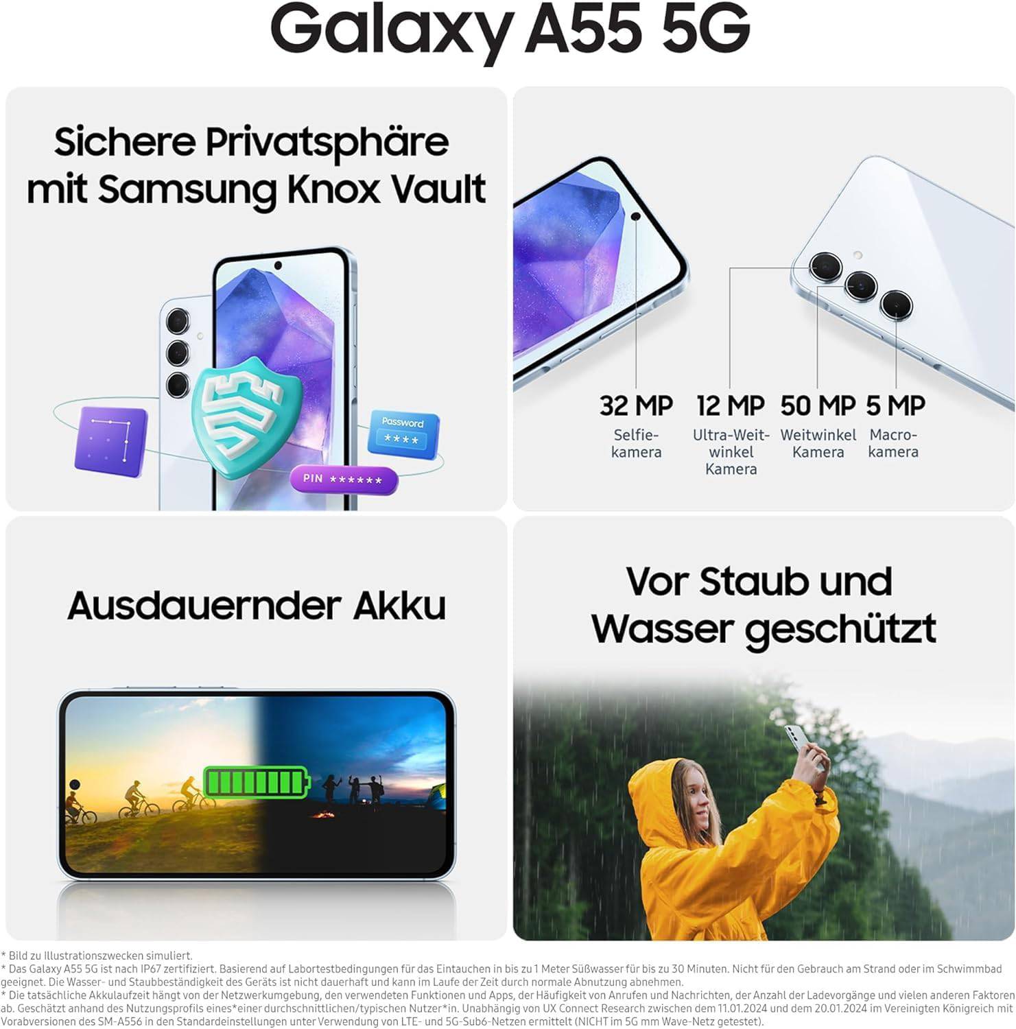 SAMSUNG GALAXY A55 5G 8GB RAM 128GB DUAL SIM AWESOME ICEBLU + FREE COVER CLEAR CASE