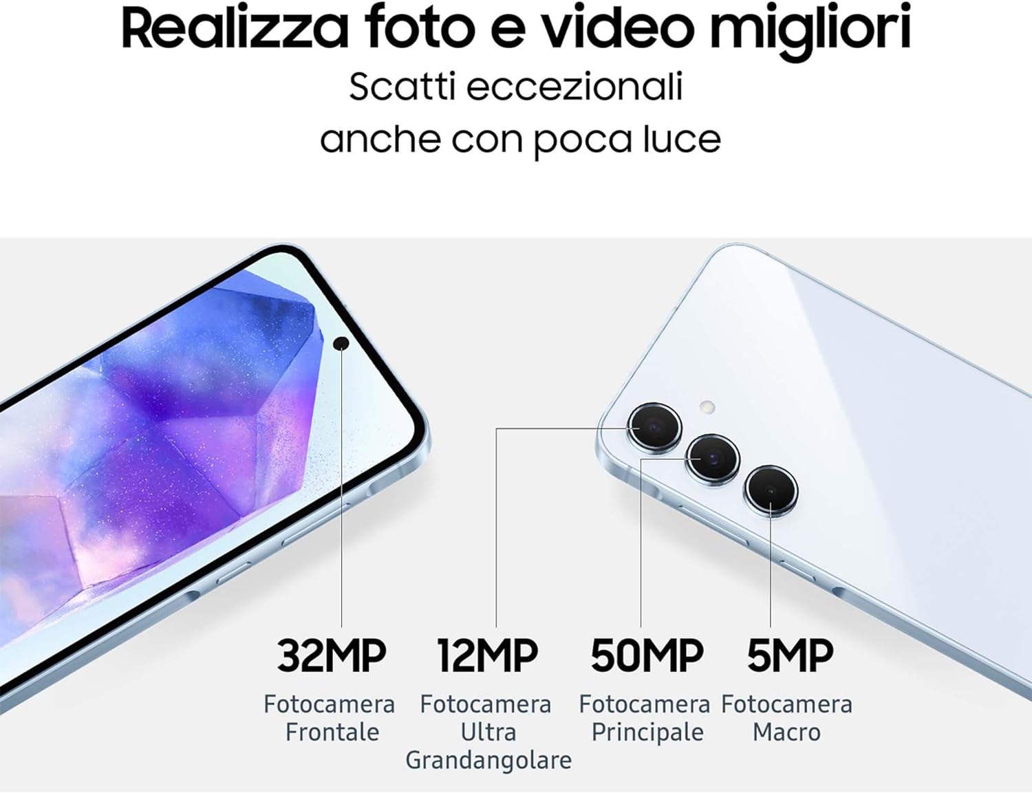 Samsung Galaxy A55 5G 8Gb Ram 128Gb Dual Sim Awesome Navy + Cover Clear Case Omaggio